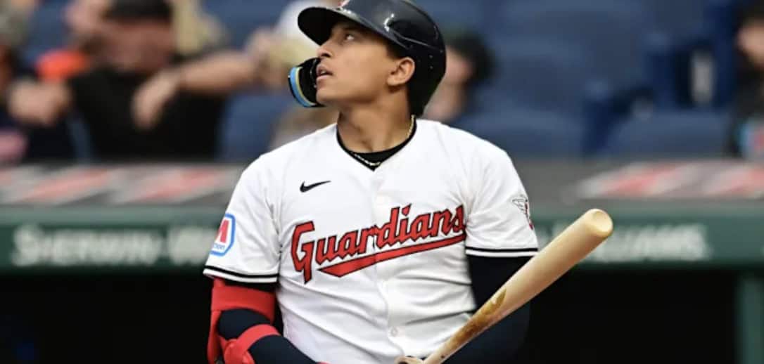 Bo Naylor, Guardians' catcher, showcasing his impressive skills in the MLB.
